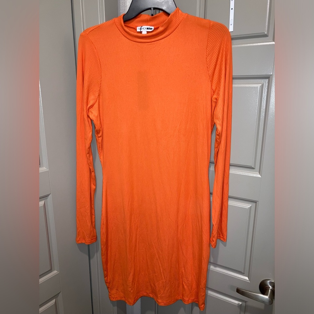 Orange NWT Long Sleeve Bodycon Dress - Picture 4 of 6